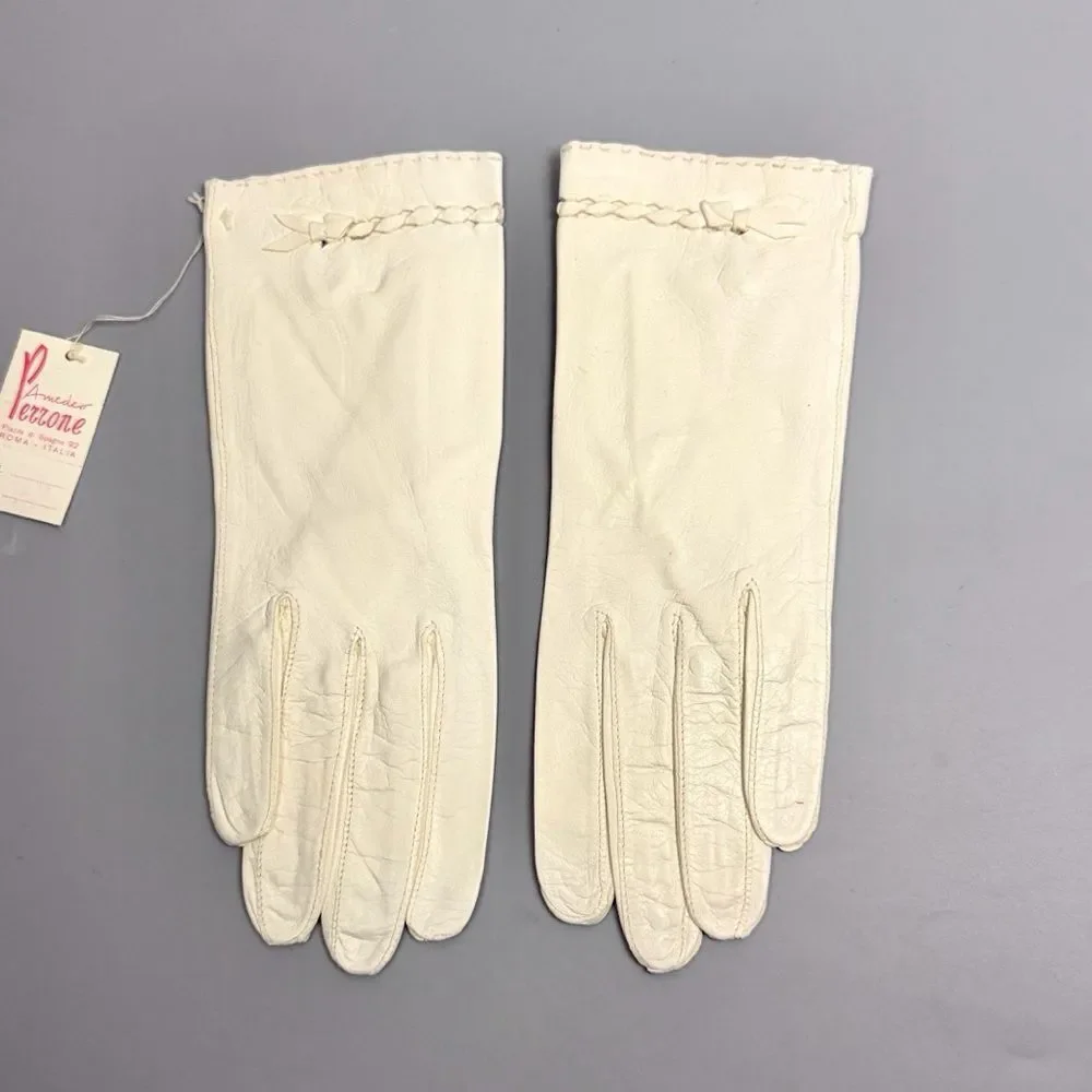 NWT White Leather Dress Gloves Amedeo Perrone Italy Vintage Women's Size 7